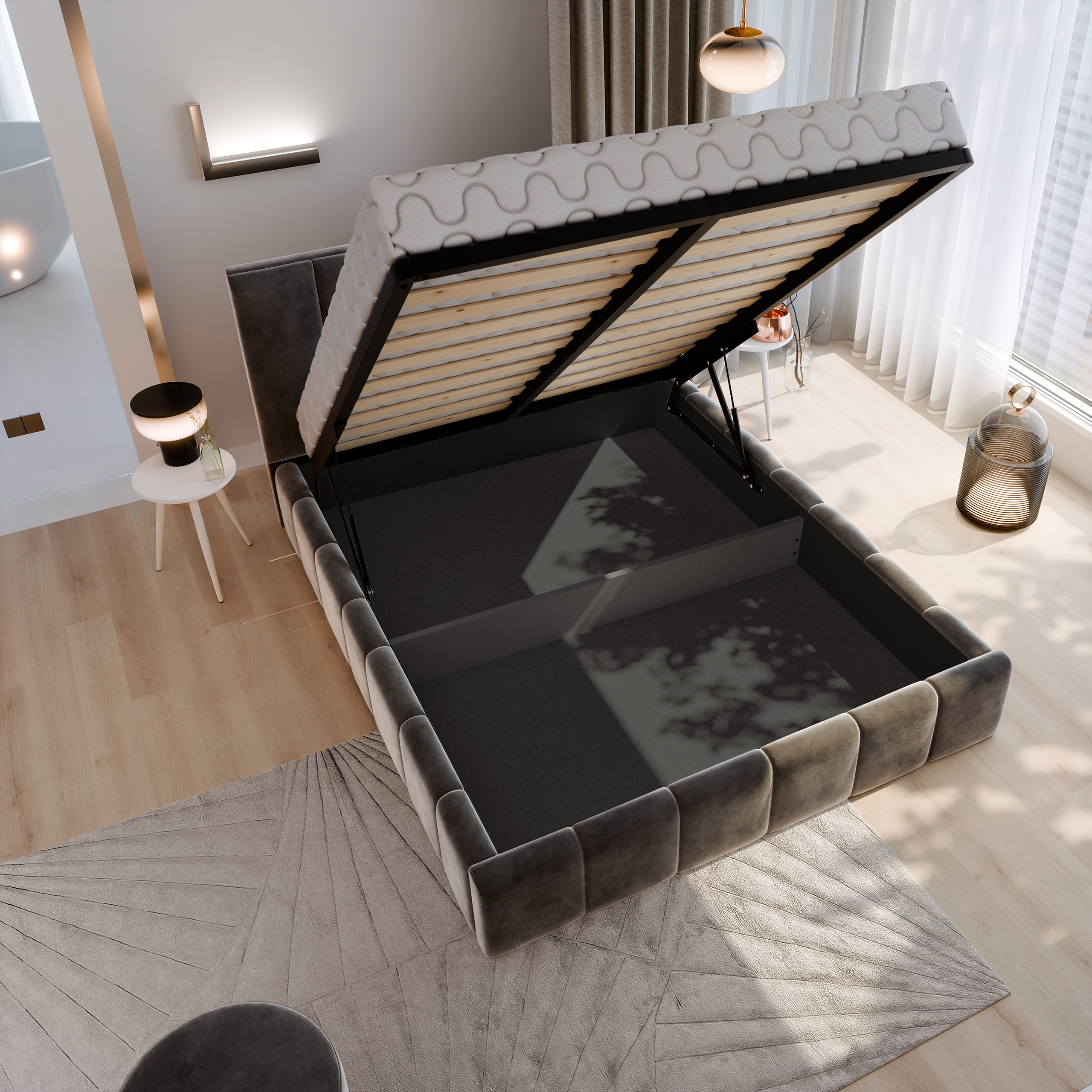 Łóżko tapicerowane TARANTO, prezentacja podnoszonego stelaża