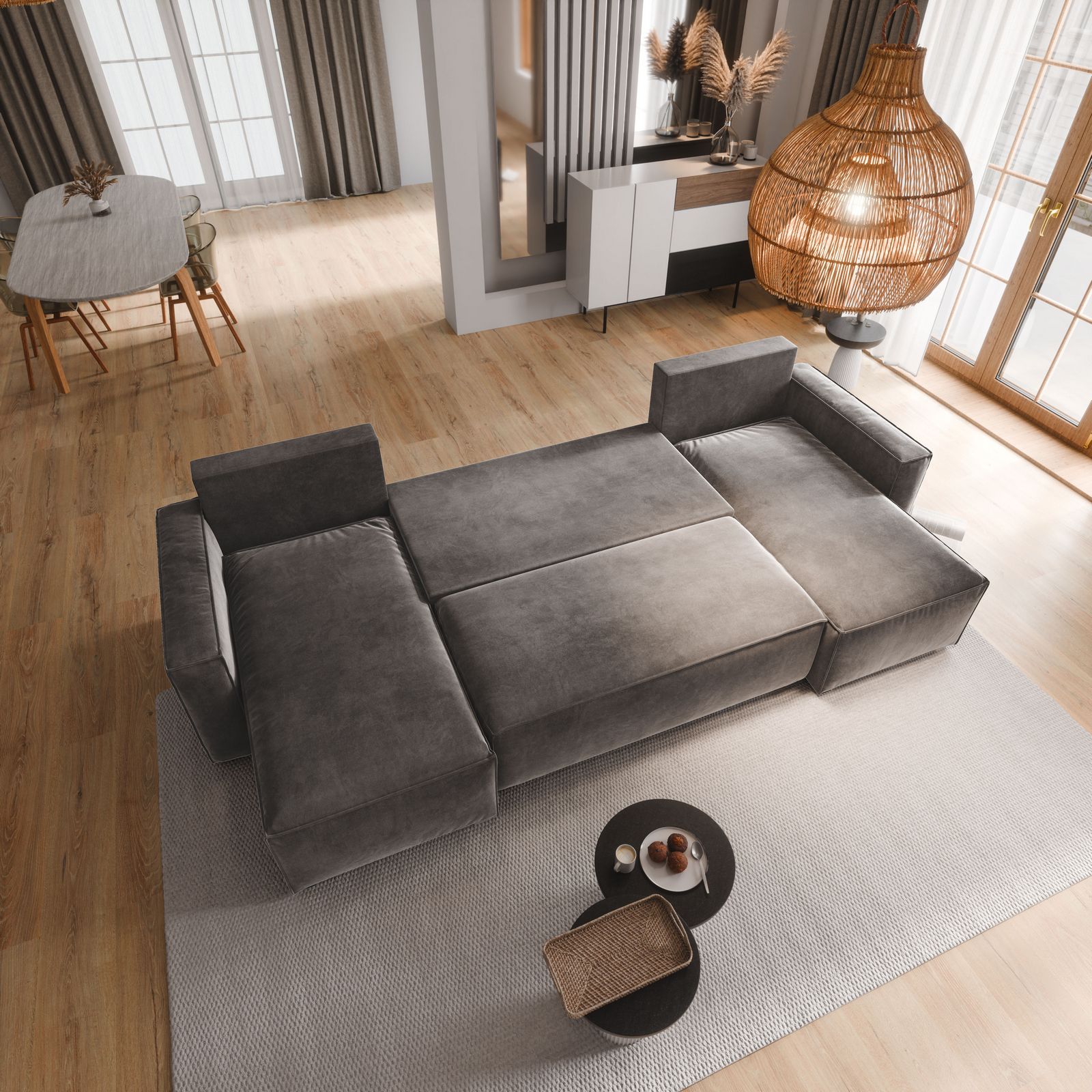 Ecksofa DENI - Präsentation der Schlaffunktion